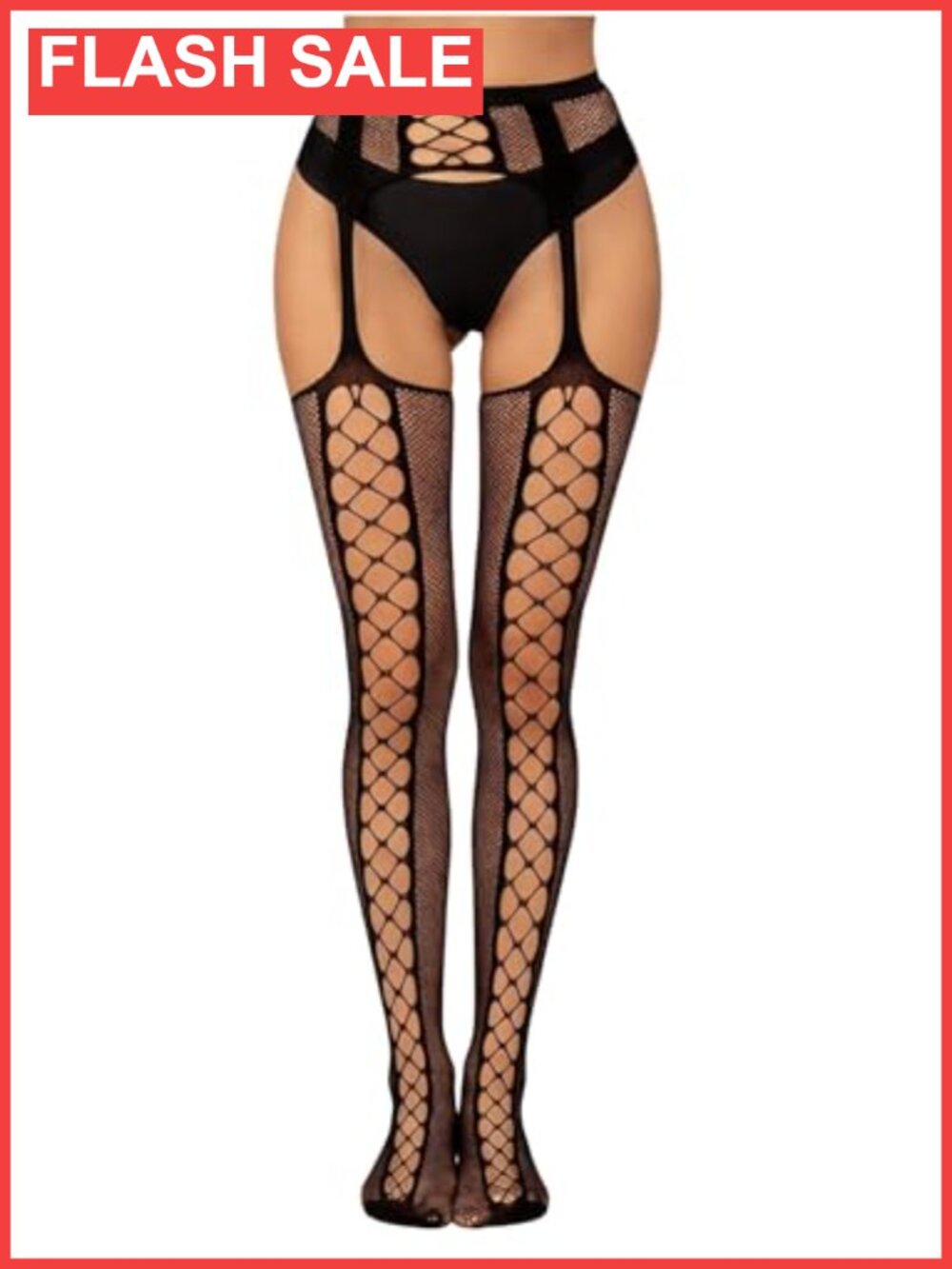 High Waist Lace Fishnet Suspender Tights Sheer Cut Out Pantyhose